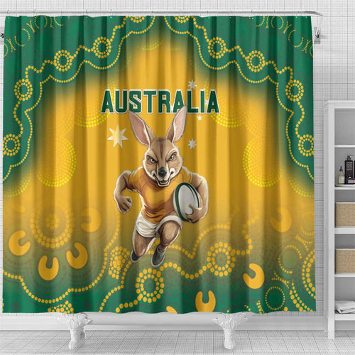 Australia Rugby 2024 Shower Curtain Go Wallabies Aboriginal Pattern