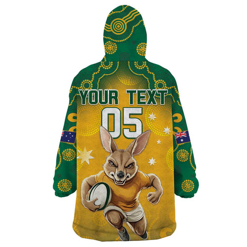 Custom Australia Rugby 2024 Wearable Blanket Hoodie Go Wallabies Aboriginal Pattern