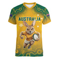 Custom Australia Rugby 2024 Women V-Neck T-Shirt Go Wallabies Aboriginal Pattern