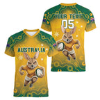 Custom Australia Rugby 2024 Women V-Neck T-Shirt Go Wallabies Aboriginal Pattern