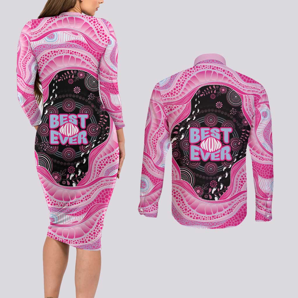 Australia Mother's Day Couples Matching Long Sleeve Bodycon Dress and Long Sleeve Button Shirt Best Mum Ever Pink Version