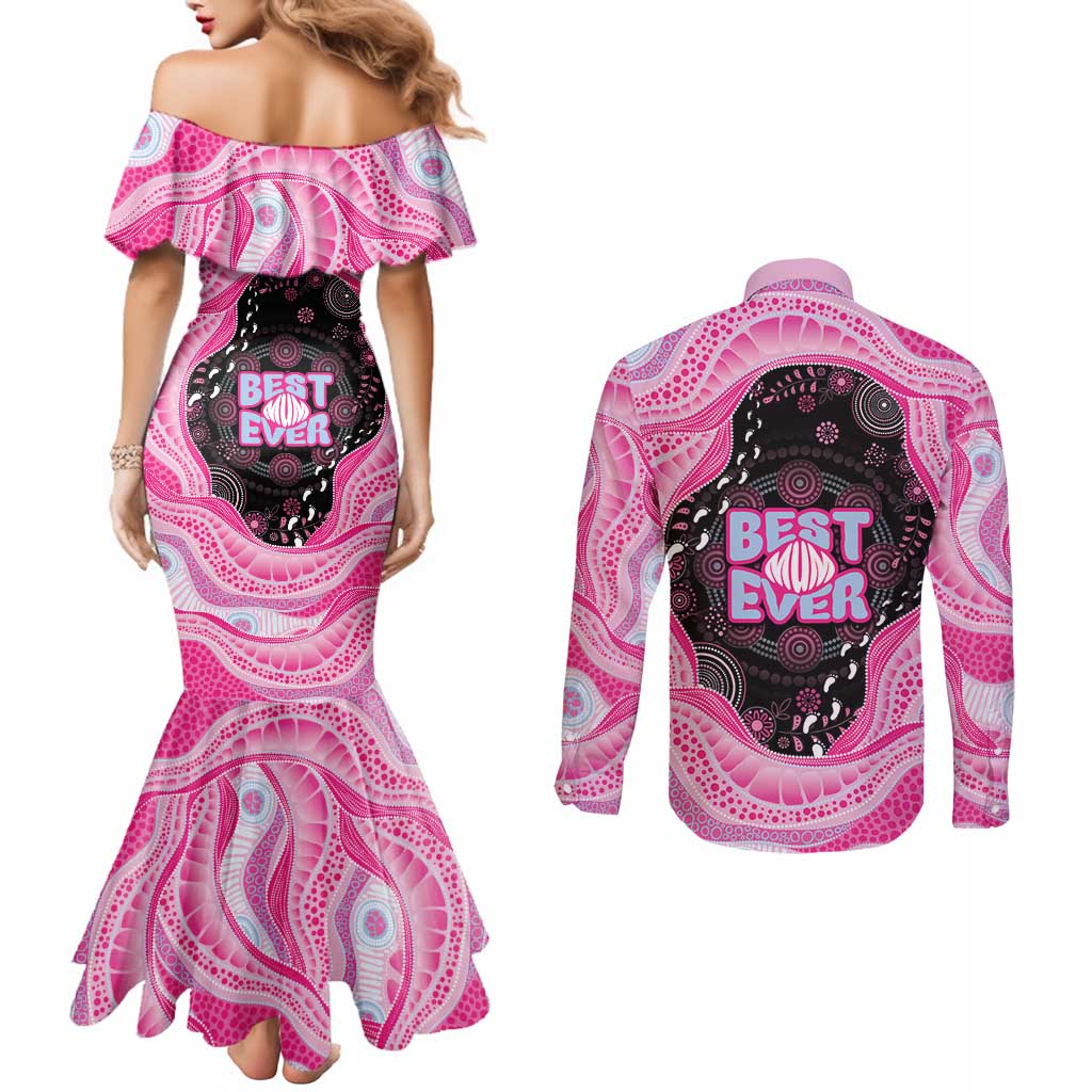 Australia Mother's Day Couples Matching Mermaid Dress and Long Sleeve Button Shirt Best Mum Ever Pink Version