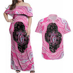 Australia Mother's Day Couples Matching Off Shoulder Maxi Dress and Hawaiian Shirt Best Mum Ever Pink Version