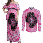 Australia Mother's Day Couples Matching Off Shoulder Maxi Dress and Long Sleeve Button Shirt Best Mum Ever Pink Version
