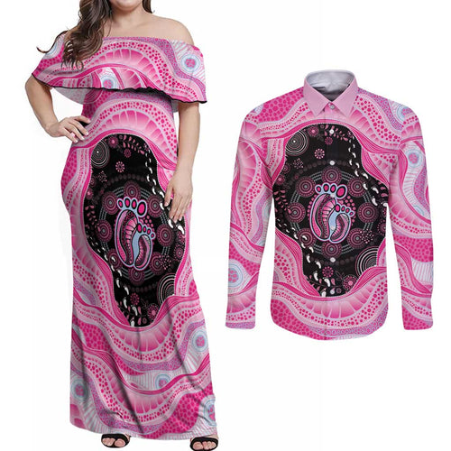 Australia Mother's Day Couples Matching Off Shoulder Maxi Dress and Long Sleeve Button Shirt Best Mum Ever Pink Version