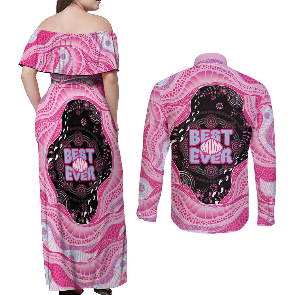 Australia Mother's Day Couples Matching Off Shoulder Maxi Dress and Long Sleeve Button Shirt Best Mum Ever Pink Version