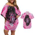 Australia Mother's Day Couples Matching Off Shoulder Short Dress and Hawaiian Shirt Best Mum Ever Pink Version