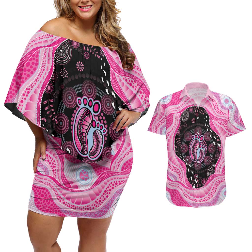 Australia Mother's Day Couples Matching Off Shoulder Short Dress and Hawaiian Shirt Best Mum Ever Pink Version