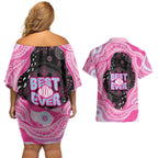 Australia Mother's Day Couples Matching Off Shoulder Short Dress and Hawaiian Shirt Best Mum Ever Pink Version