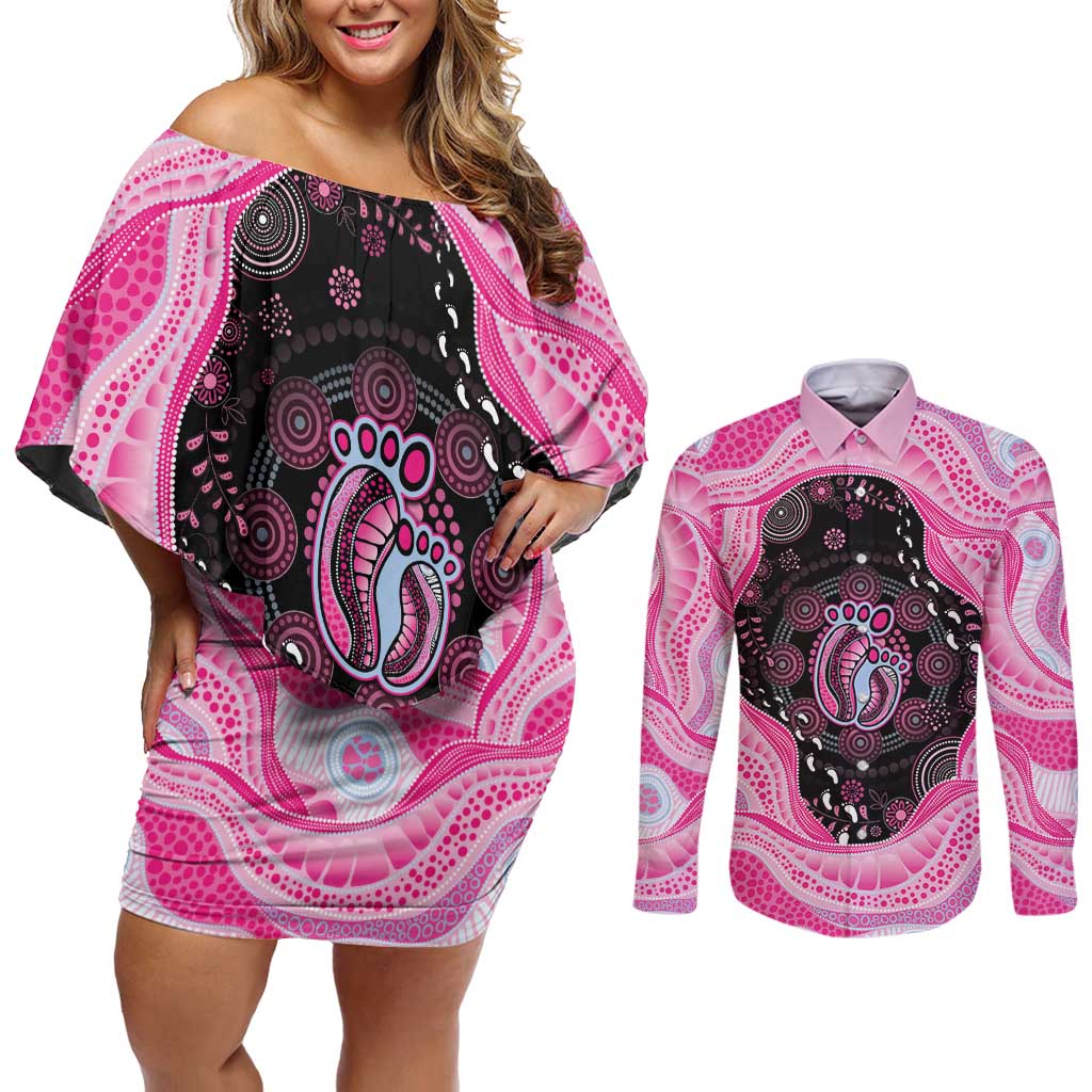 Australia Mother's Day Couples Matching Off Shoulder Short Dress and Long Sleeve Button Shirt Best Mum Ever Pink Version