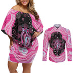 Australia Mother's Day Couples Matching Off Shoulder Short Dress and Long Sleeve Button Shirt Best Mum Ever Pink Version