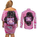 Australia Mother's Day Couples Matching Off Shoulder Short Dress and Long Sleeve Button Shirt Best Mum Ever Pink Version