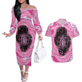 Australia Mother's Day Couples Matching Off The Shoulder Long Sleeve Dress and Hawaiian Shirt Best Mum Ever Pink Version
