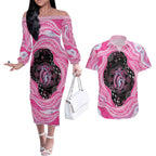 Australia Mother's Day Couples Matching Off The Shoulder Long Sleeve Dress and Hawaiian Shirt Best Mum Ever Pink Version