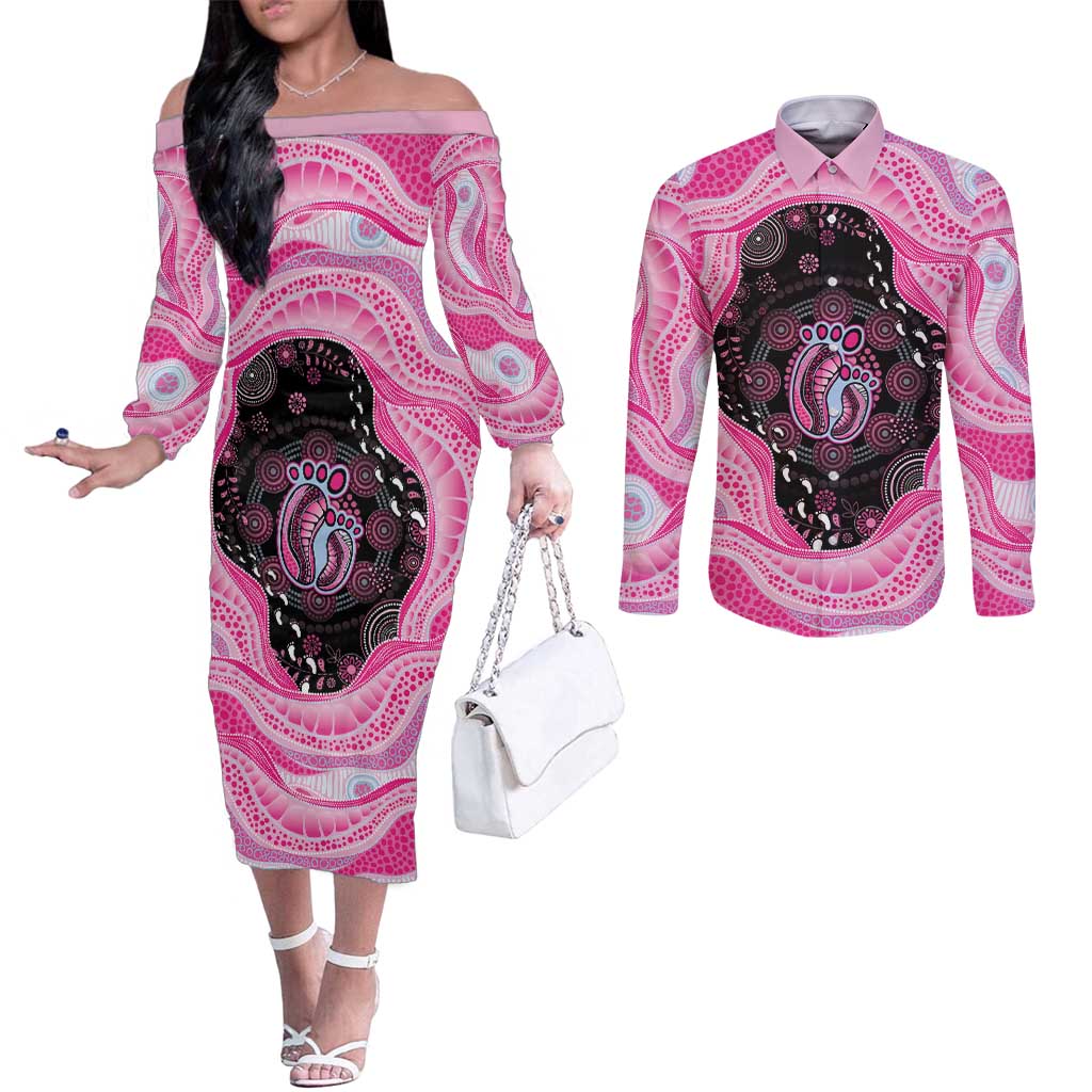 Australia Mother's Day Couples Matching Off The Shoulder Long Sleeve Dress and Long Sleeve Button Shirt Best Mum Ever Pink Version