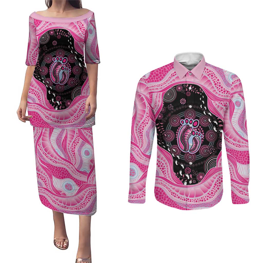 Australia Mother's Day Couples Matching Puletasi and Long Sleeve Button Shirt Best Mum Ever Pink Version