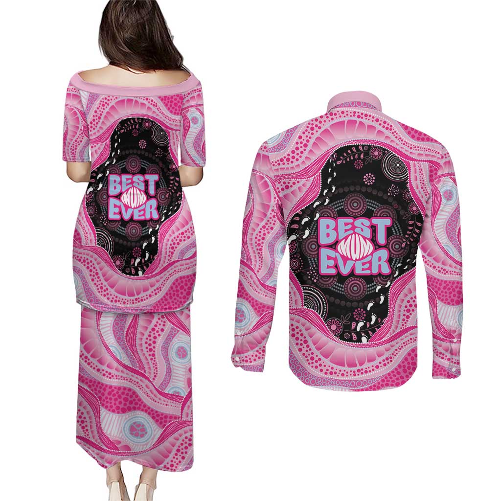 Australia Mother's Day Couples Matching Puletasi and Long Sleeve Button Shirt Best Mum Ever Pink Version