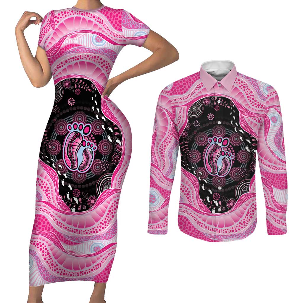 Australia Mother's Day Couples Matching Short Sleeve Bodycon Dress and Long Sleeve Button Shirt Best Mum Ever Pink Version