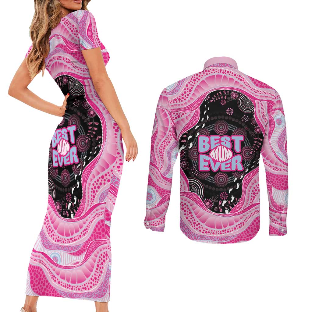 Australia Mother's Day Couples Matching Short Sleeve Bodycon Dress and Long Sleeve Button Shirt Best Mum Ever Pink Version