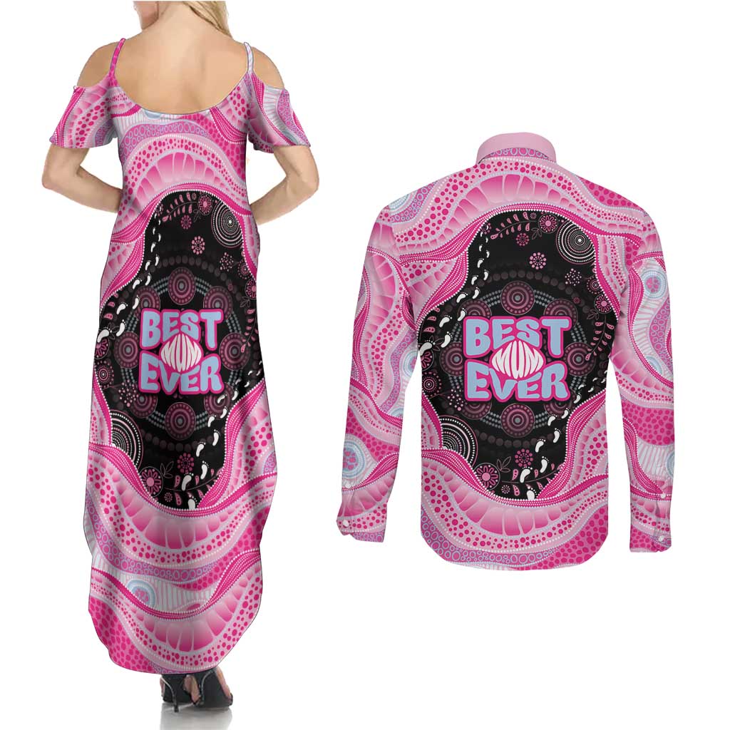 Australia Mother's Day Couples Matching Summer Maxi Dress and Long Sleeve Button Shirt Best Mum Ever Pink Version