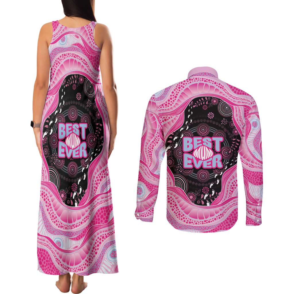 Australia Mother's Day Couples Matching Tank Maxi Dress and Long Sleeve Button Shirt Best Mum Ever Pink Version