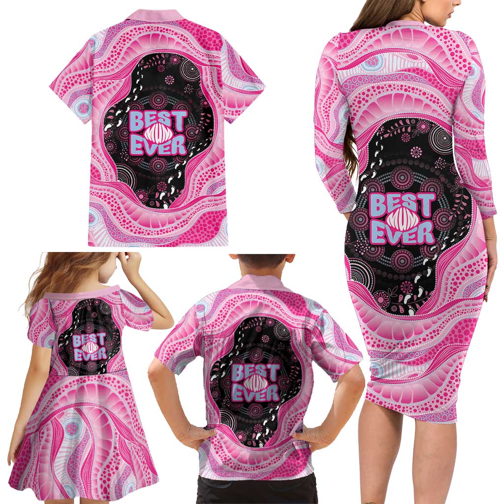 Australia Mother's Day Family Matching Long Sleeve Bodycon Dress and Hawaiian Shirt Best Mum Ever Pink Version