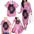 Australia Mother's Day Family Matching Off The Shoulder Long Sleeve Dress and Hawaiian Shirt Best Mum Ever Pink Version