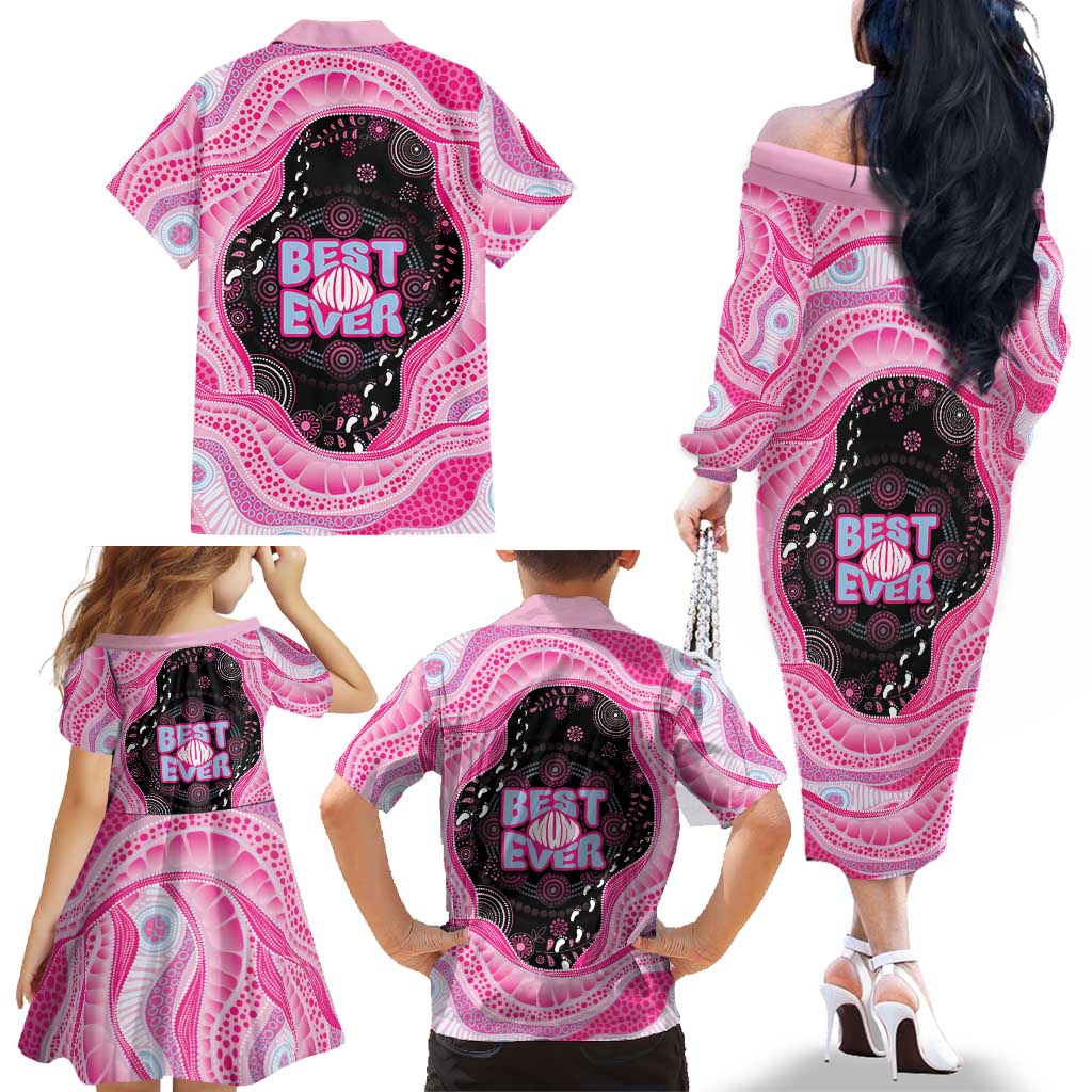 Australia Mother's Day Family Matching Off The Shoulder Long Sleeve Dress and Hawaiian Shirt Best Mum Ever Pink Version