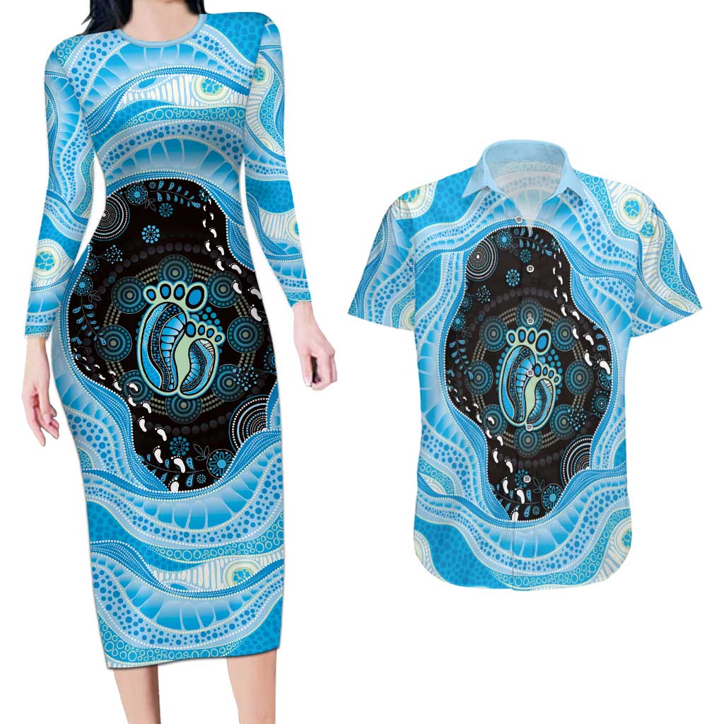 Australia Mother's Day Couples Matching Long Sleeve Bodycon Dress and Hawaiian Shirt Best Mum Ever Blue Version