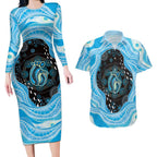 Australia Mother's Day Couples Matching Long Sleeve Bodycon Dress and Hawaiian Shirt Best Mum Ever Blue Version