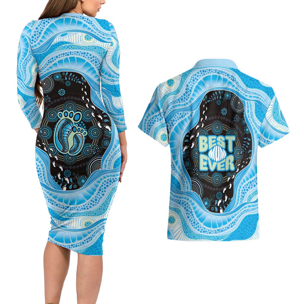 Australia Mother's Day Couples Matching Long Sleeve Bodycon Dress and Hawaiian Shirt Best Mum Ever Blue Version