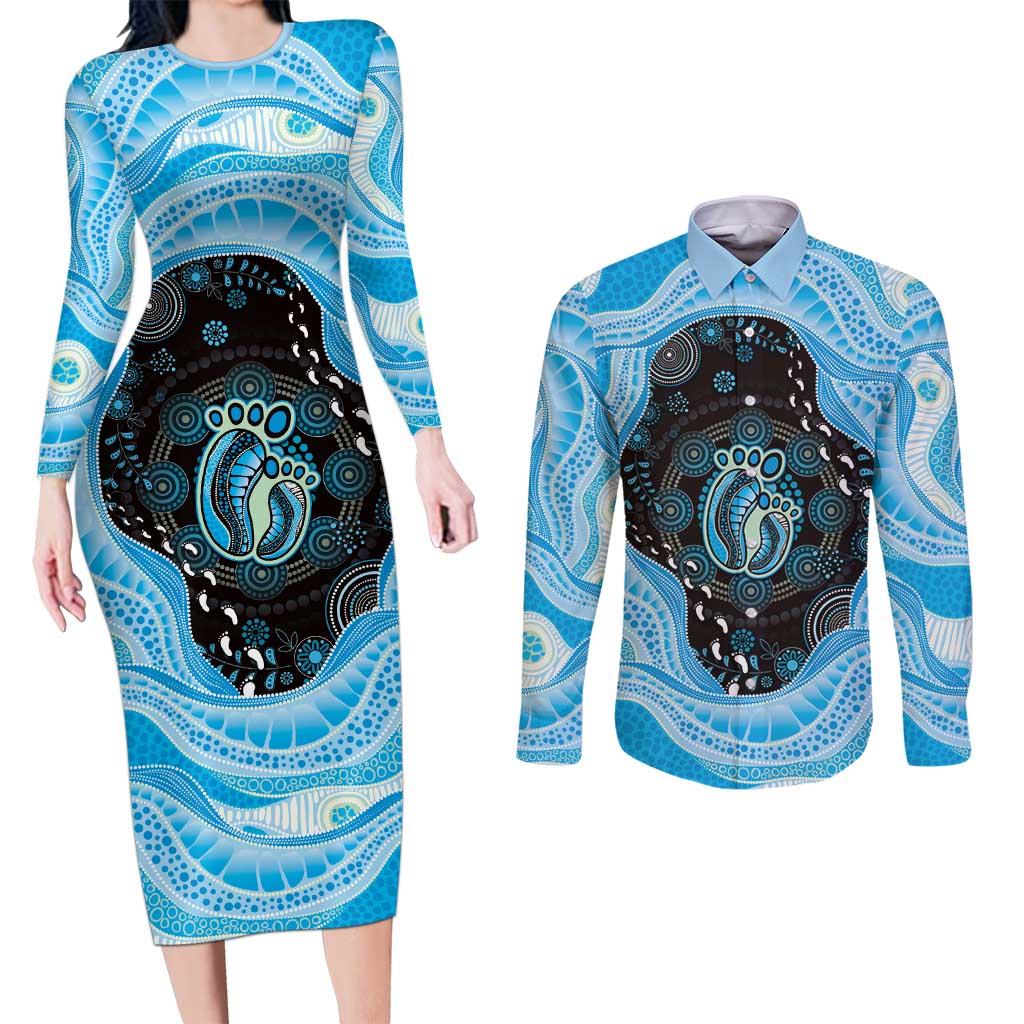 Australia Mother's Day Couples Matching Long Sleeve Bodycon Dress and Long Sleeve Button Shirt Best Mum Ever Blue Version