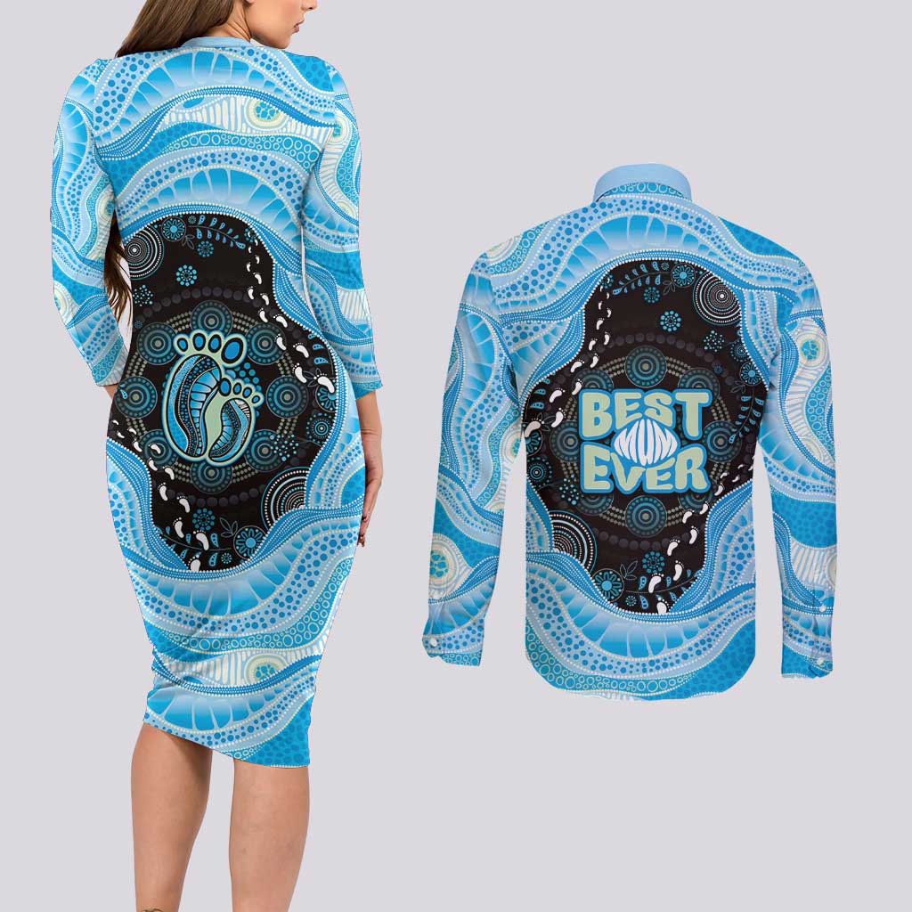 Australia Mother's Day Couples Matching Long Sleeve Bodycon Dress and Long Sleeve Button Shirt Best Mum Ever Blue Version