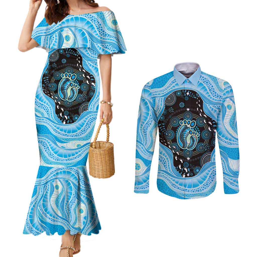 Australia Mother's Day Couples Matching Mermaid Dress and Long Sleeve Button Shirt Best Mum Ever Blue Version