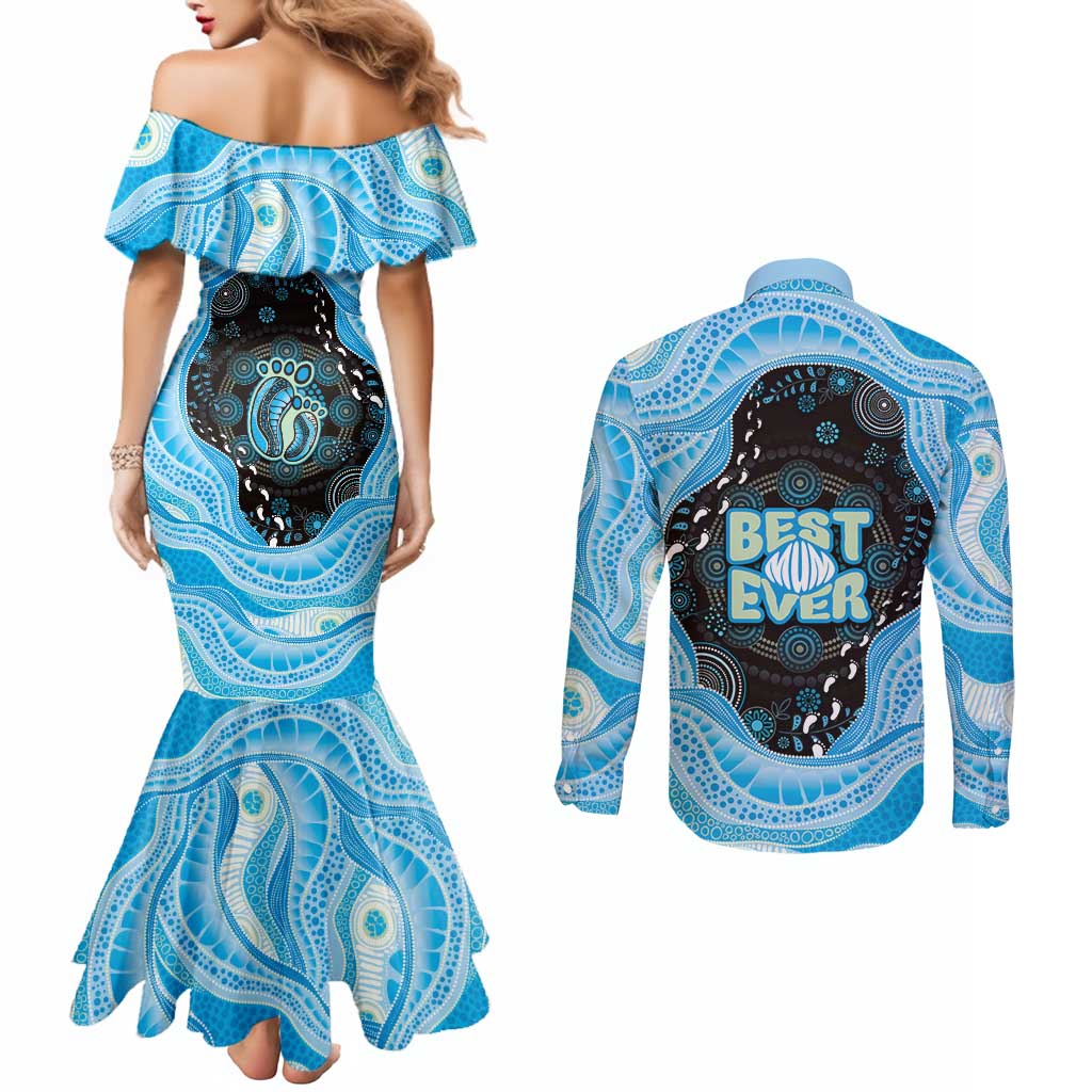 Australia Mother's Day Couples Matching Mermaid Dress and Long Sleeve Button Shirt Best Mum Ever Blue Version