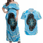 Australia Mother's Day Couples Matching Off Shoulder Maxi Dress and Hawaiian Shirt Best Mum Ever Blue Version
