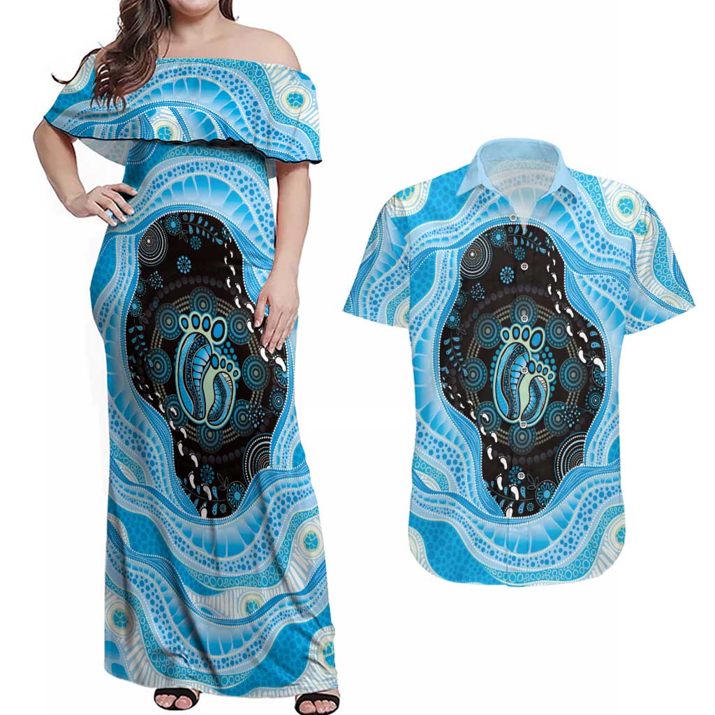 Australia Mother's Day Couples Matching Off Shoulder Maxi Dress and Hawaiian Shirt Best Mum Ever Blue Version