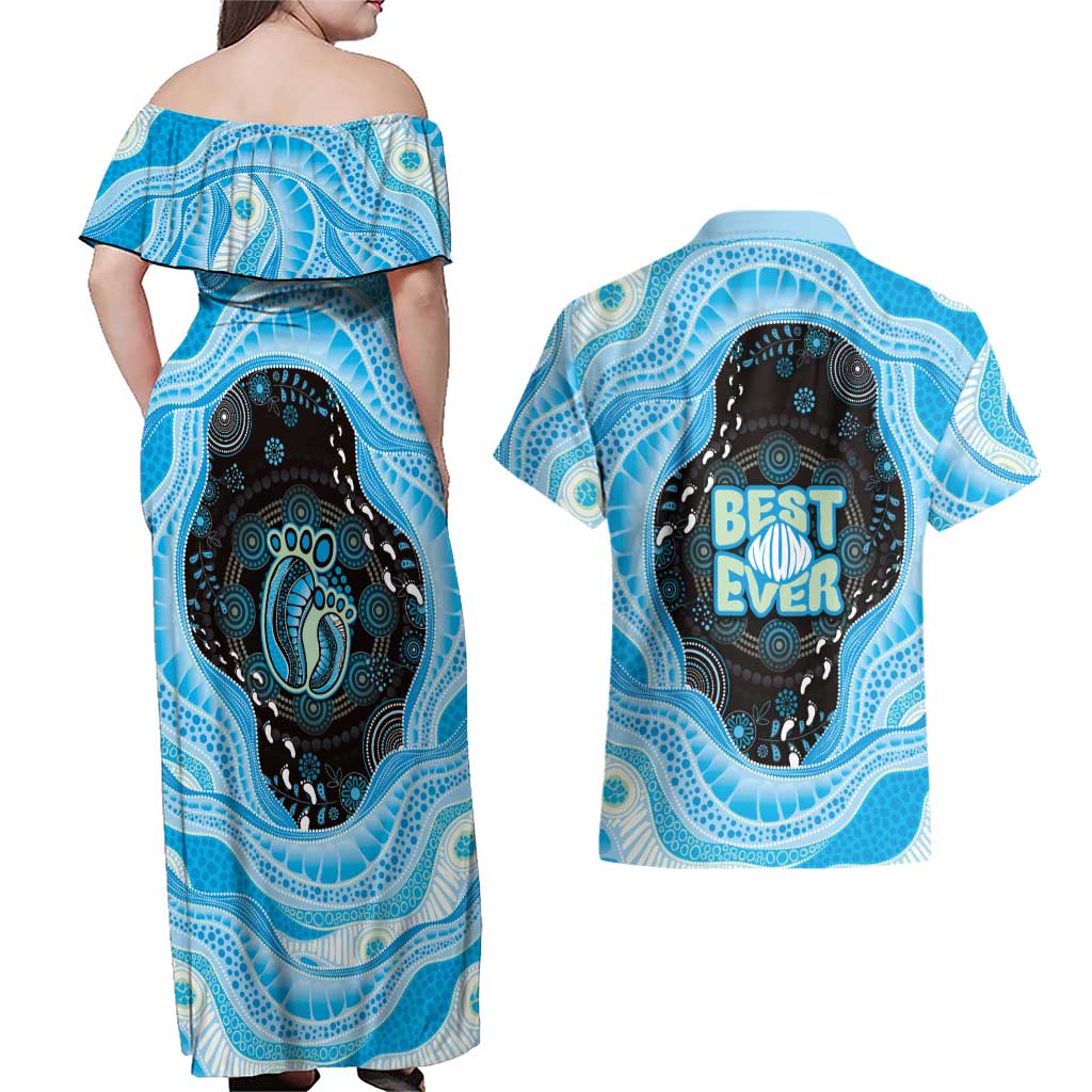 Australia Mother's Day Couples Matching Off Shoulder Maxi Dress and Hawaiian Shirt Best Mum Ever Blue Version