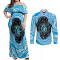Australia Mother's Day Couples Matching Off Shoulder Maxi Dress and Long Sleeve Button Shirt Best Mum Ever Blue Version