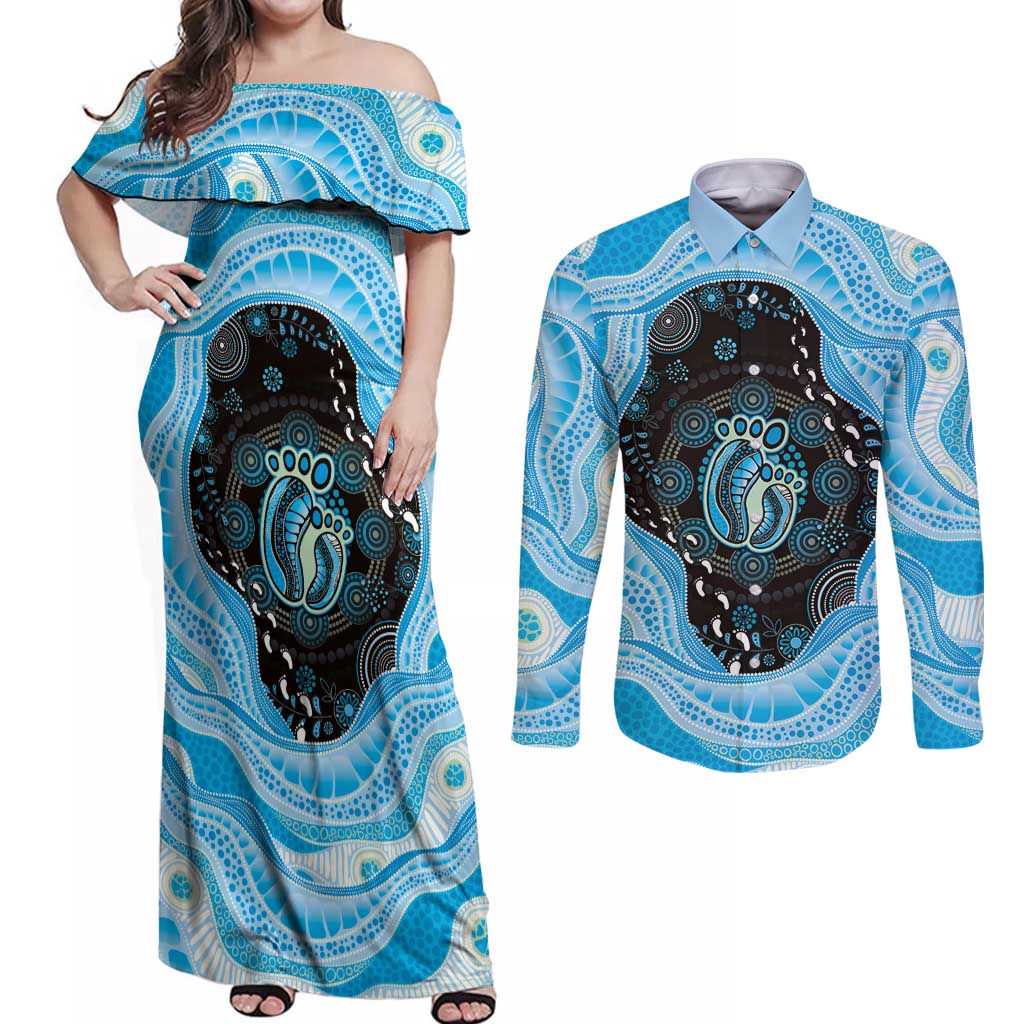 Australia Mother's Day Couples Matching Off Shoulder Maxi Dress and Long Sleeve Button Shirt Best Mum Ever Blue Version
