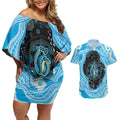 Australia Mother's Day Couples Matching Off Shoulder Short Dress and Hawaiian Shirt Best Mum Ever Blue Version