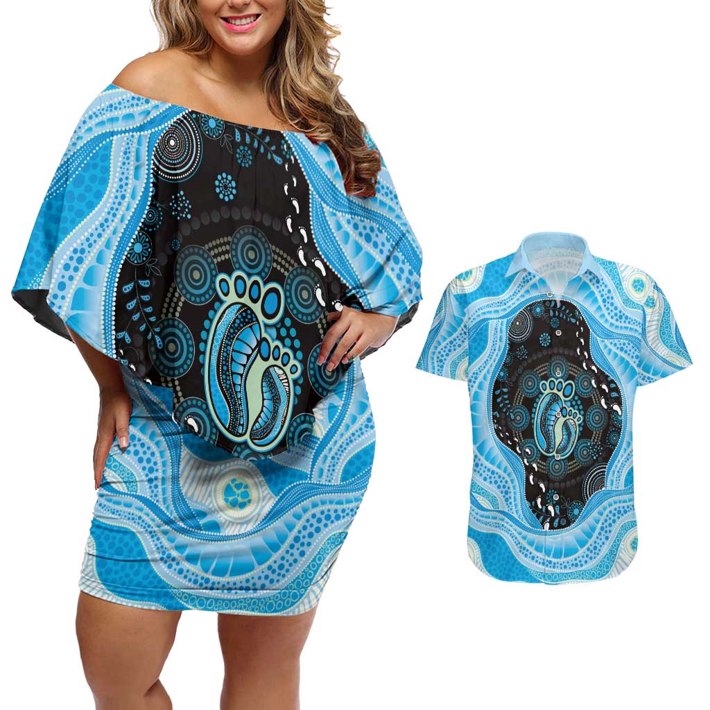Australia Mother's Day Couples Matching Off Shoulder Short Dress and Hawaiian Shirt Best Mum Ever Blue Version