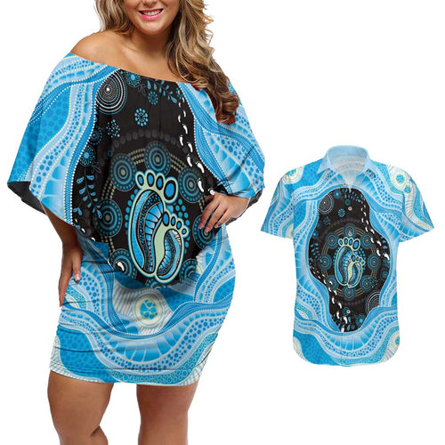 Australia Mother's Day Couples Matching Off Shoulder Short Dress and Hawaiian Shirt Best Mum Ever Blue Version