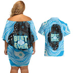 Australia Mother's Day Couples Matching Off Shoulder Short Dress and Hawaiian Shirt Best Mum Ever Blue Version