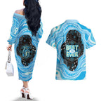 Australia Mother's Day Couples Matching Off The Shoulder Long Sleeve Dress and Hawaiian Shirt Best Mum Ever Blue Version