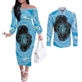 Australia Mother's Day Couples Matching Off The Shoulder Long Sleeve Dress and Long Sleeve Button Shirt Best Mum Ever Blue Version