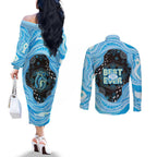 Australia Mother's Day Couples Matching Off The Shoulder Long Sleeve Dress and Long Sleeve Button Shirt Best Mum Ever Blue Version