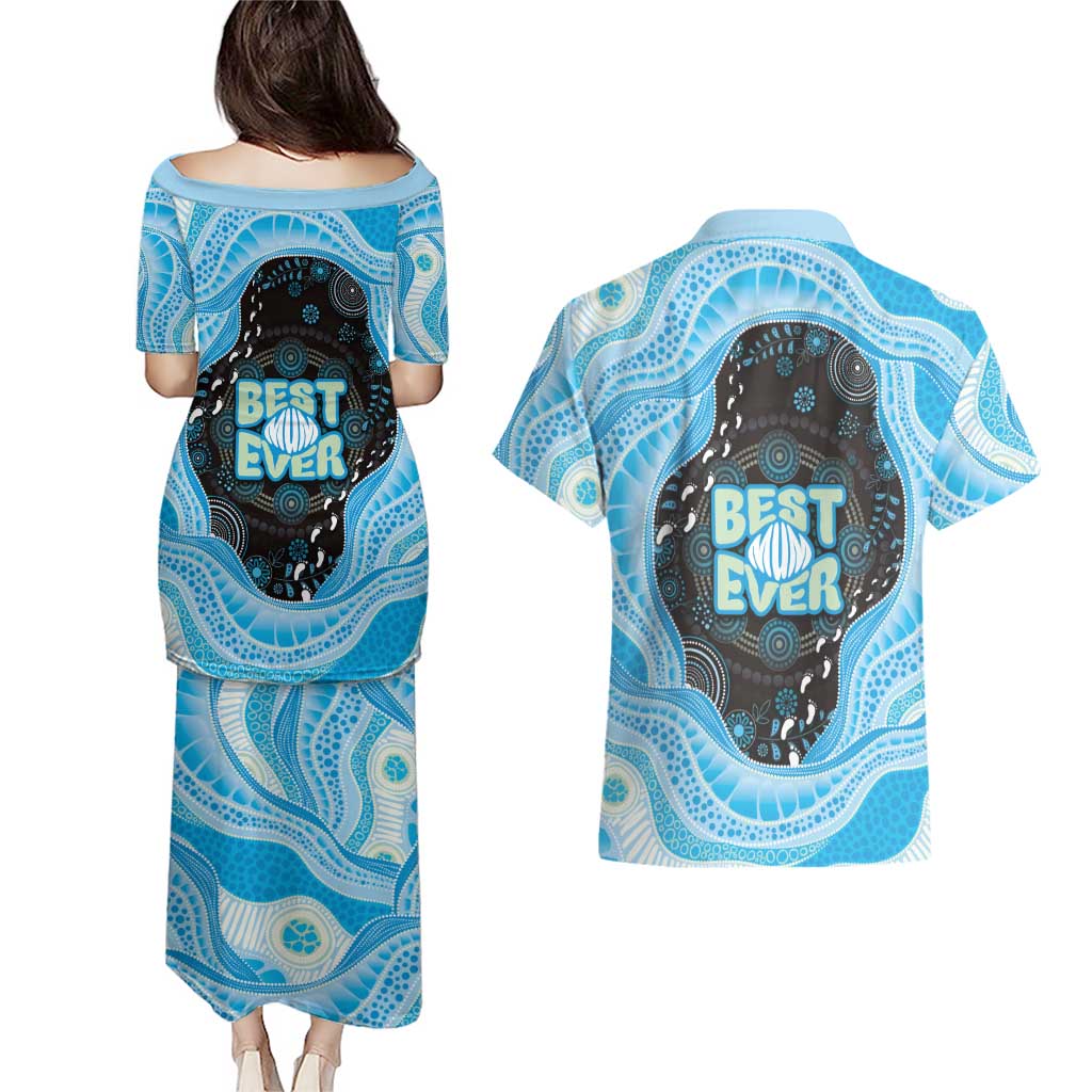 Australia Mother's Day Couples Matching Puletasi and Hawaiian Shirt Best Mum Ever Blue Version