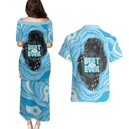Australia Mother's Day Couples Matching Puletasi and Hawaiian Shirt Best Mum Ever Blue Version