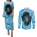Australia Mother's Day Couples Matching Puletasi and Long Sleeve Button Shirt Best Mum Ever Blue Version
